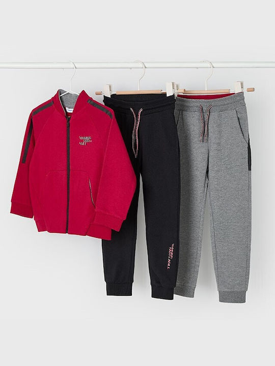 Mayoral Kids Sweatpants Set Red, Blue, Grey 3pcs Ζακετα Φουτερ