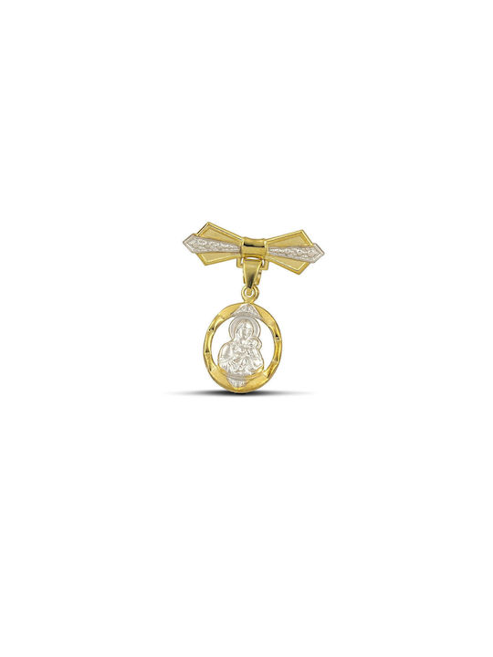 Themelidis Jewels Kinder Sicherheitsnadel aus Gold 9K mit Bild der Jungfrau Maria MSP5002.035