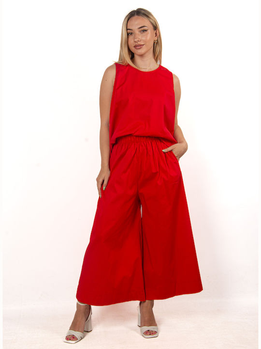 Sleeveless Red Zip Culotte Set