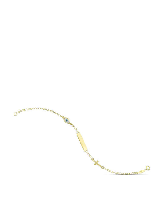 Themelidis Jewels Παιδικό Βραχιόλι Ταυτότητα από Χρυσό 9K με Ματάκι & Σταυρό