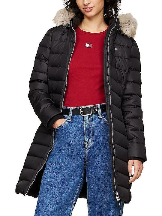 Tommy Hilfiger Kurz Damen Puffer Jacke mit pelziger Kapuze für