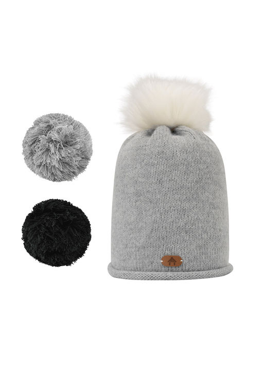 Cabaia Pom Pom Beanie Unisex Beanie Knitted in Gray color