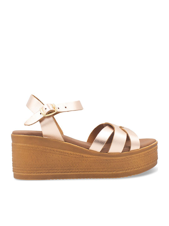 Women's Leather Ankle Strap Platforms Gold