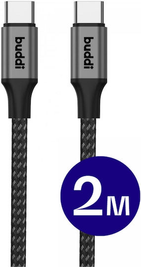 Buddi USB 2.0 Cable USB-C male - USB-C 60W Μαύρο 2m 122490