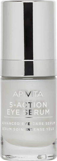 Apivita 5-Action with White Lily Moisturizing & Anti-aging Serum Eyes with Hyaluronic Acid for Dark Circles & Firming 15ml
