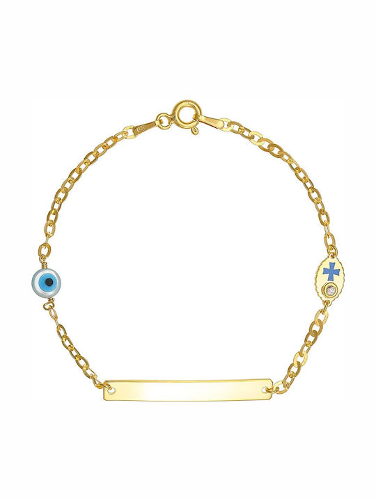 Silver Children's ID Bracelet Silver 925 Enamel Evil Eye Charm