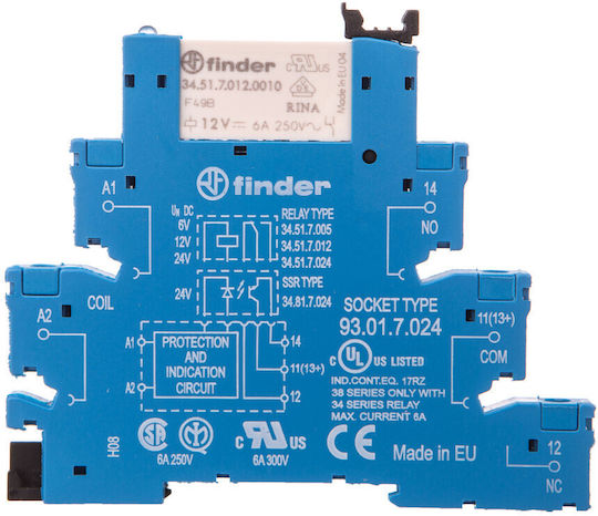 Finder Relais Kupplungsmodul 6,2mm 1p 6a 12v DC 38.51.7.012.0050