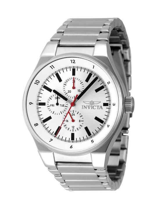 Invicta Racing Ανδρικό Ρολόι 44mm Μπαταρίας με Ασημί Μεταλλικό Μπρασελέ