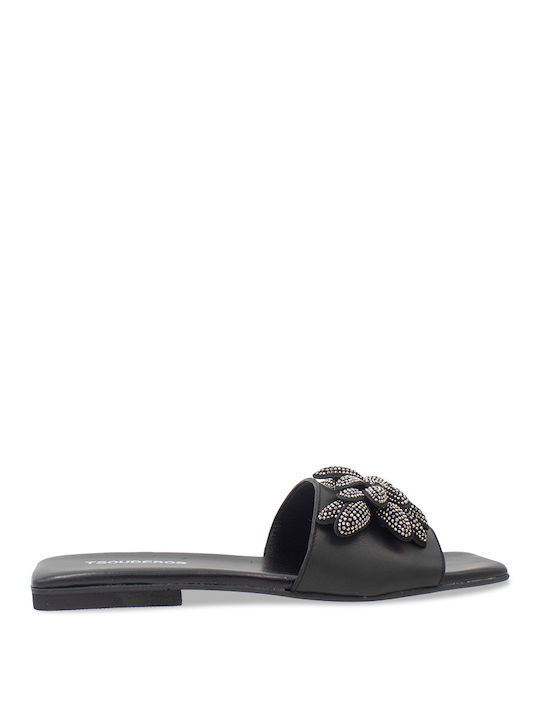 Tsouderos Shoes Leather Women's Flat Sandals in Black Color