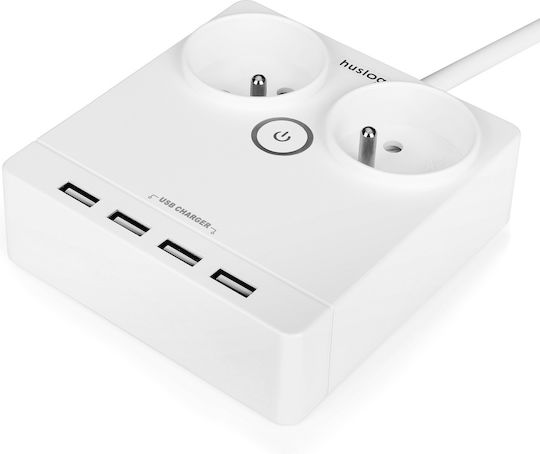 Huslog Extension PowerCube 2 Θέσεων με USB-A, Διακόπτη και Καλώδιο 1.5m