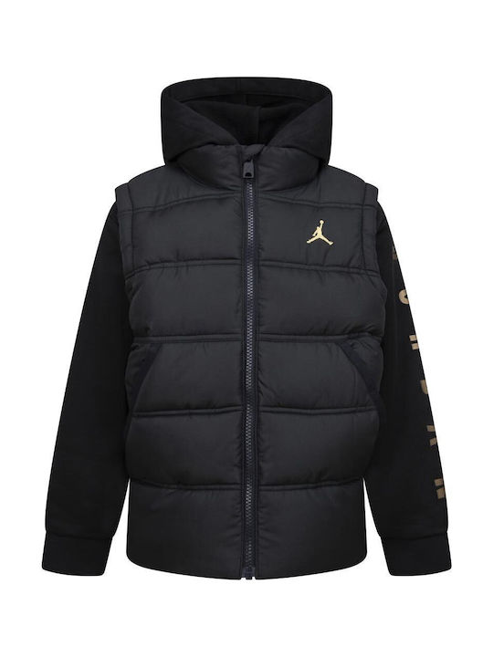 Down Jacket Kids Sports Sleeveless Windproof Hooded Black