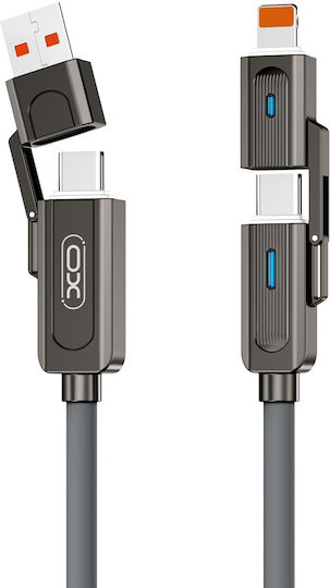 XO Nb275 Regular Cablu USB la Type-C / Lightning cu mai multe porturi Gri 1m