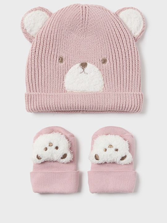 Kids Beanie Set with Socks Knitted Pink for Newborn