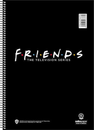 Salko Paper Spiral Notebook Ruled B5 30 Sheets 3 Subjects Friends Black 1pcs