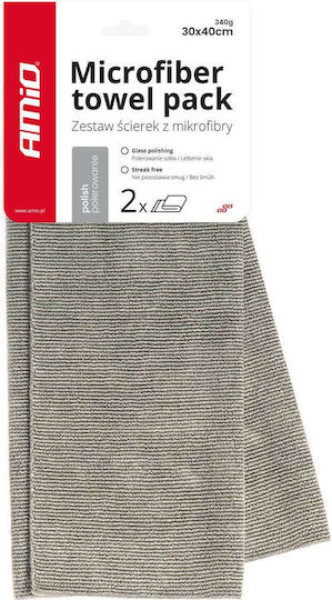 AMiO Car Microfiber Cloths for Polishing 340gsm Grey 40x30cm 2 Pieces