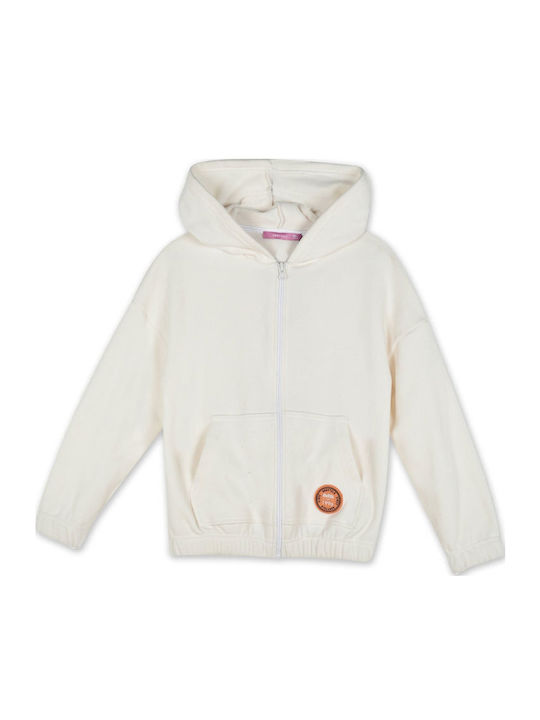 Fleece Kids Sweatshirt Cardigan with Hood and Pockets Ecru