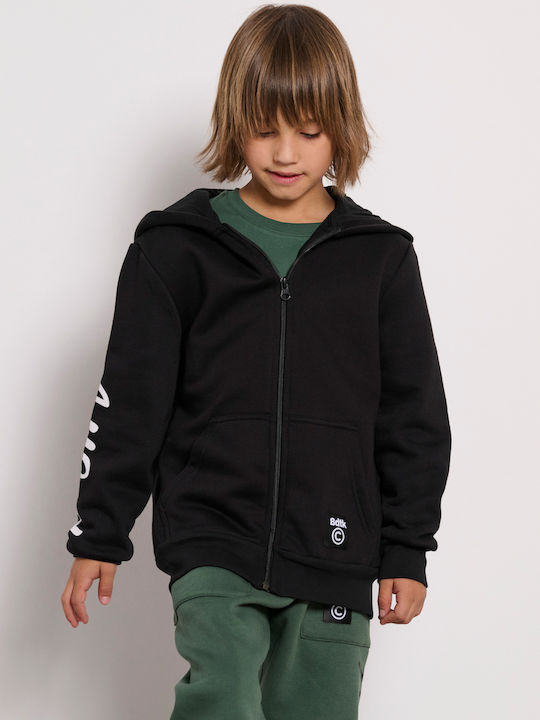 Athletic Kids Cardigan Cotton with Hood Black All Good Minime