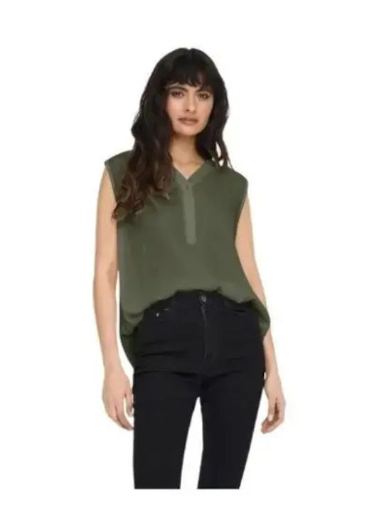 Sleeveless V-Neck Blouse Green