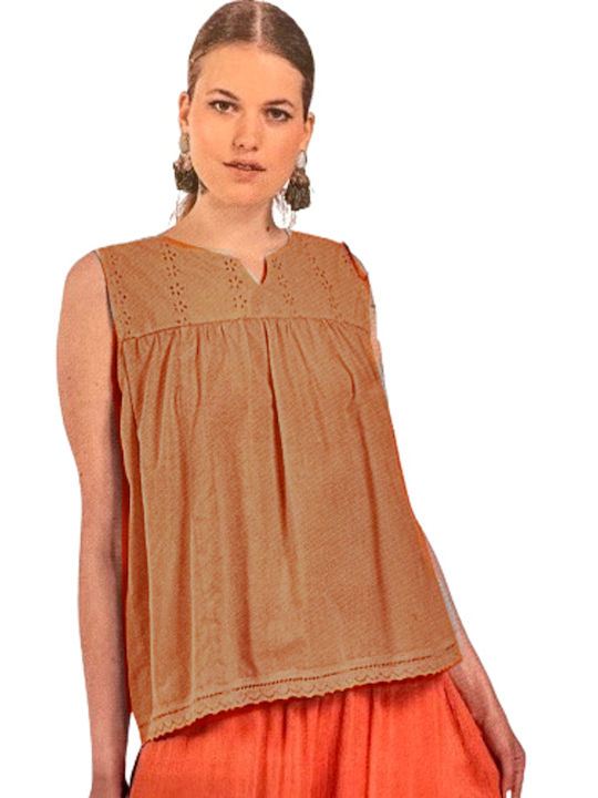 Platinum Fashion Damen Bluse Ärmellos Brown