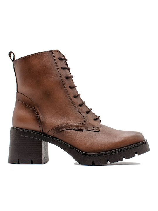 Ragazza Leather Women's Ankle Boots with Medium Heel Brown