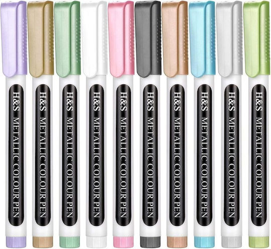 H&S Set of 10 metallic markers H&S, with paint, high-quality felt tip, for painting, drawing, coloring Vopsea Specială pentru Craft pentru Sticlă