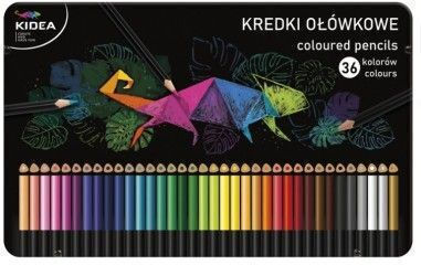 Set 36 Creioane Triunghiulare Frumoase Cutie Metalică pentru Copii Kidea Multicolore