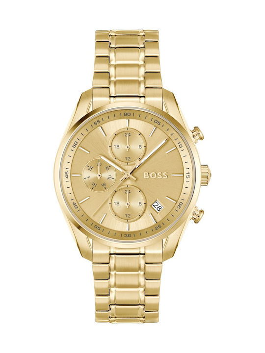 Boss Grand Ανδρικό Ρολόι 38mm Χρονογράφος Μπαταρίας με Χρυσό Μεταλλικό Μπρασελέ
