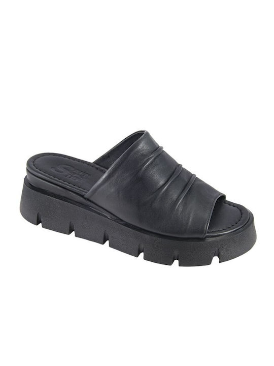 Platforme din piele neagră pentru femei Safe Step