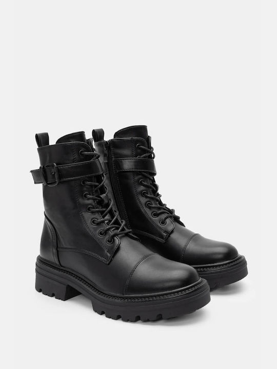 Stiefeletten mit Profilsohle & Riemen 4321701-schwarz