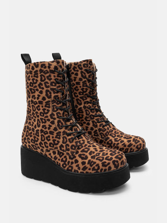 Double-Sole Ankle Boots with Zipper 4321813-Animal Print