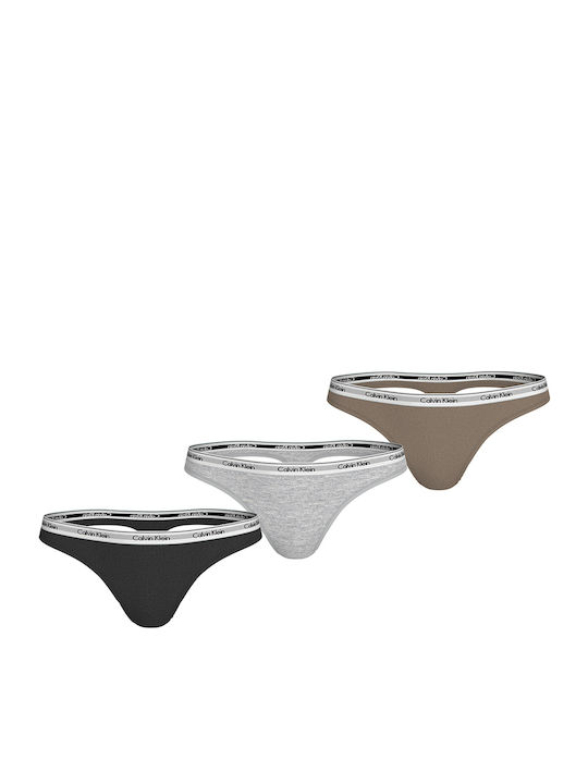 Calvin Klein Βαμβακερά Women's String 3Pack Bla...
