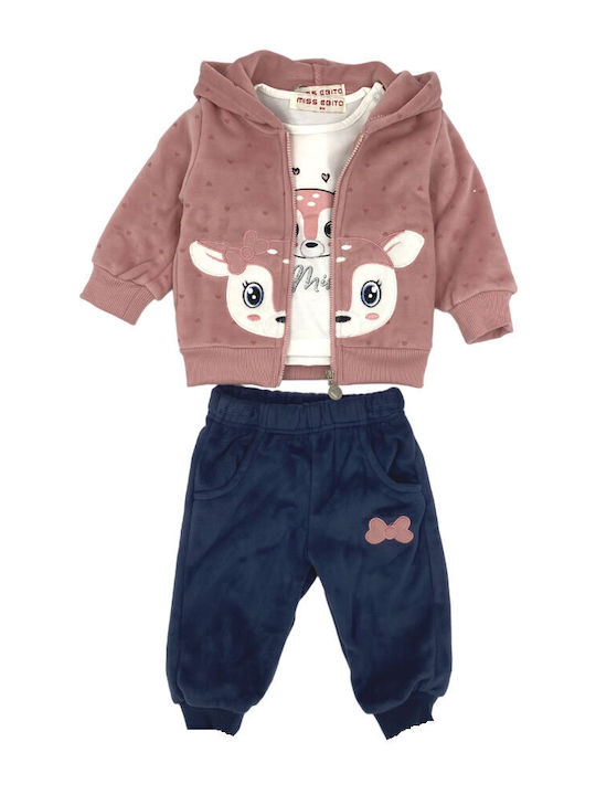 Evita Kids Sweatpants Set Dusty Apple, Dark Blue 3pcs