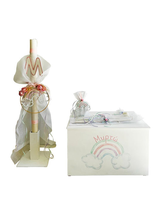 Baptism Set for Girl Rainbow Wooden Name Initial Ring