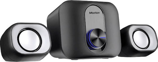 Meetion SP2110 Ασύρματα Ηχεία Υπολογιστή 2.1 με RGB Φωτισμό και Bluetooth Ισχύος 15W σε Μαύρο Χρώμα
