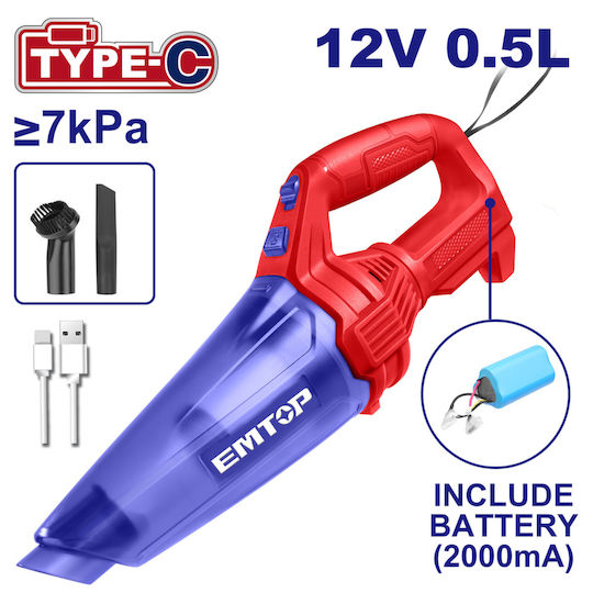 Emtop Επαναφορτιζόμενο Σκουπάκι Χειρός 12V Μπλε