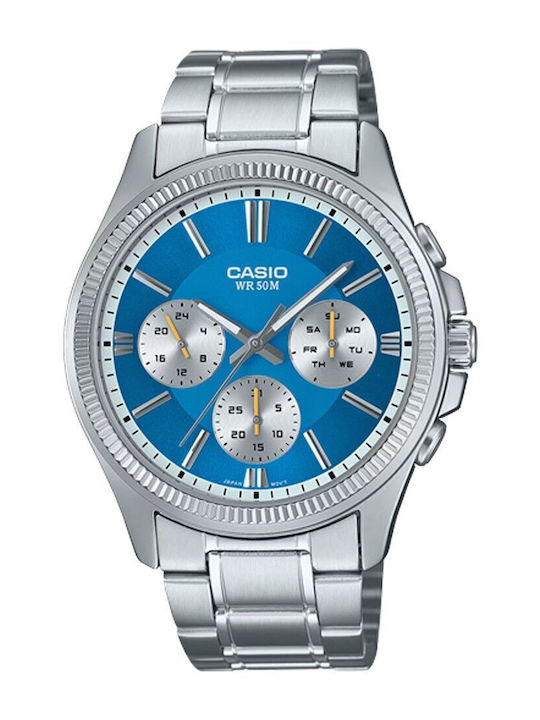 Casio Men's Watch 43.8mm Chronograph Battery with Silver Metal Bracelet
