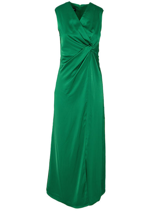 Forel Maxi Dress Satin Wrap with Slit Green