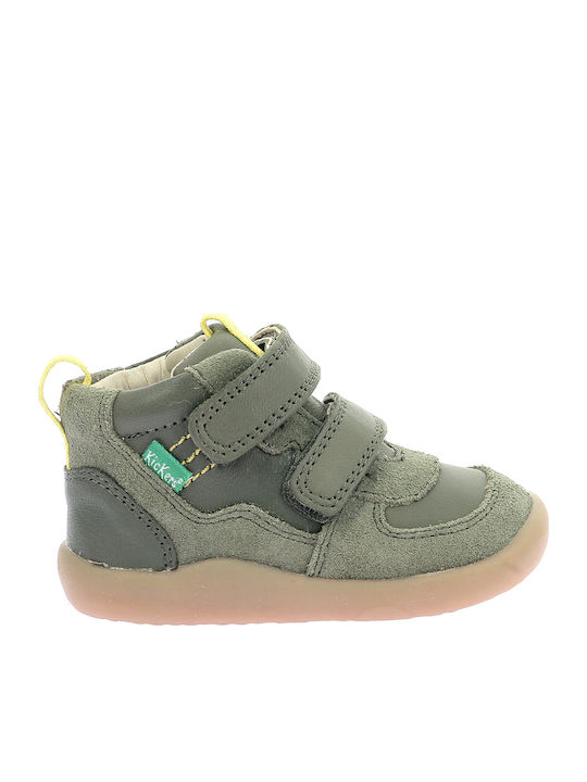 Kickers Δερμάτινα Παιδικά Μποτάκια με Σκρατς Χακί