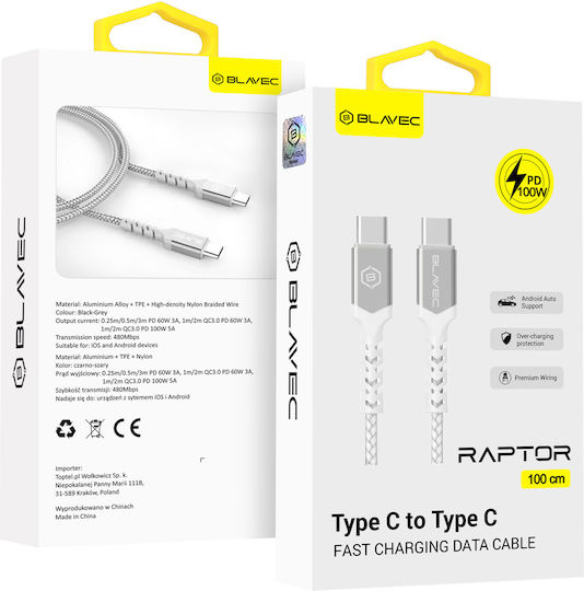 Blavec USB 2.0 Cable USB-C Male - USB-C 100W PD White 1m