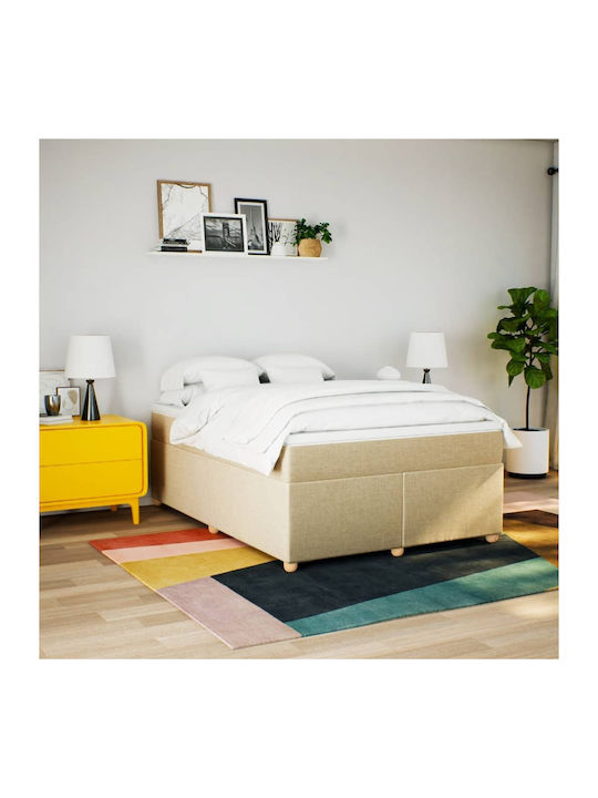 Vidaxl Boxspringbett mit Matratze Creme 160x200cm Stoff 1 Stück Doppelbett Creme