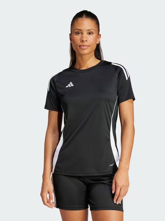 Adidas Tiro Γυναικείο Αθλητικό T-shirt Fast Drying Ριγέ Μαύρο