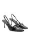 Synthetic Leather Pointed Toe Black High Heels with Strap
