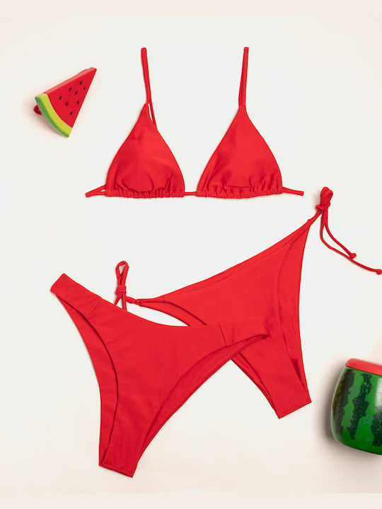 Three-Piece Red Triangle Bikini Set