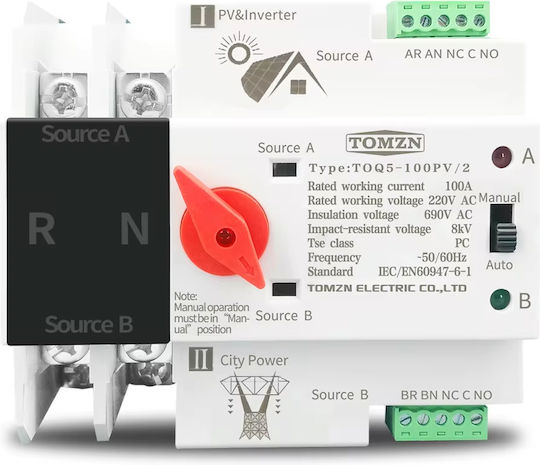 Automatic Switch Transfer Between Grid Photovoltaic Panels 2p 230v 100a
