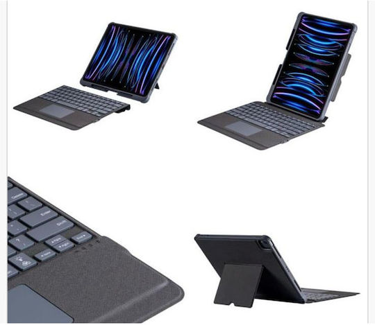 Drehbare Tastaturhülle T-5509d iPad 2022 12.9'' Schwarz Schwarzes Kunstleder Silikon