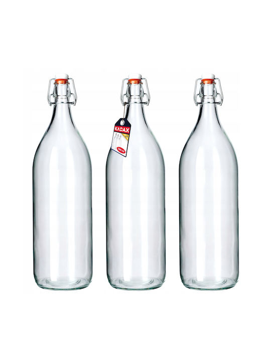 Kadax Μπουκάλι Νερού Γυάλινο με Φελλό Διάφανο 2000ml 3 Τεμάχια
