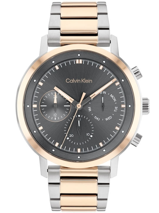 Calvin Klein Gauge Ανδρικό Ρολόι 44mm Χρονογράφος Μπαταρίας με Μεταλλικό Μπρασελέ
