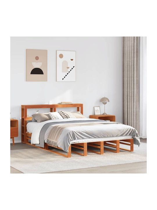 King Size Bed with Solid Wood Brown Wax with Sl...