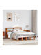 King Size Bed with Solid Wood Brown Wax with Slats for Mattress 190x190cm