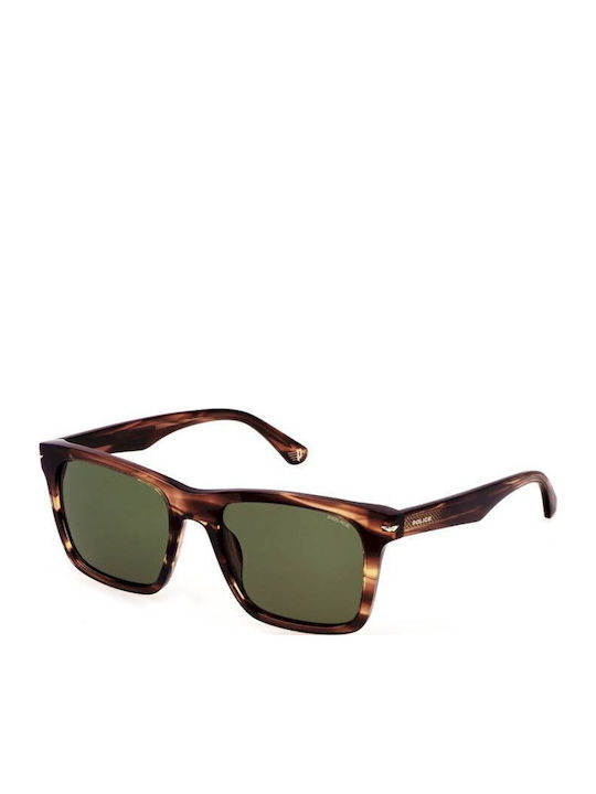 Police Sunglasses Brown with Acetate Frame & Green Lens